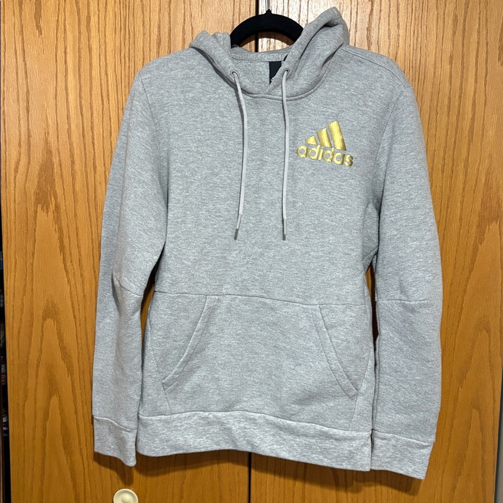 Adidas men's M hoodie‎ gold foil emblem logo metallic pullover sweatshirt